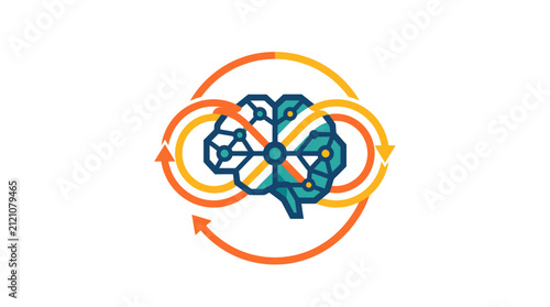 Digital brain icon with glowing lines