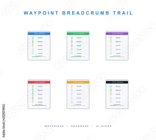Obraz na płótnie A collection of six ui waypoint breadcrumb trail progress bars with different co