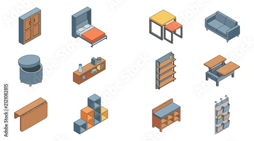 Modern Home Furniture Set Icons.