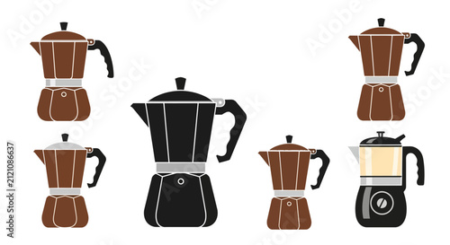 Obraz na płótnie Set of Various Moka Pot Coffee Makers and Kitchen Appliances