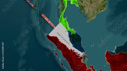 Cargo ships navigating the vital Strait of Malacca in global trade motion video