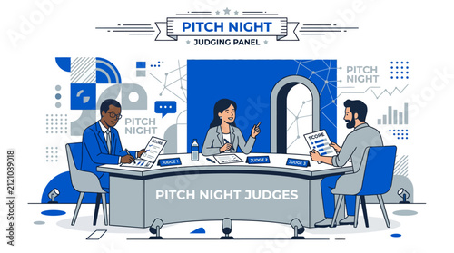 Картината върху платно Business pitch night judging panel illustration.