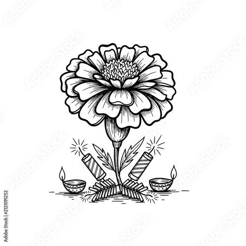 The Image Is A Black And White Line Drawing Of A Flower The Flower Is A