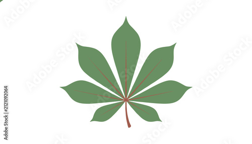 Green horse chestnut tree leaf with detailed red veins, flat botanical vector illustration isolated on plain white.