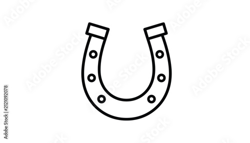 Lucky horseshoe black outline icon symbolizing good fortune and luck, flat vector illustration isolated on white.