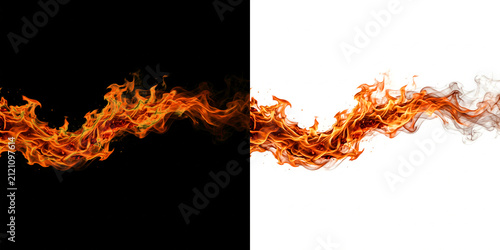 Bild auf Leinwand Fiery wave of blazing flame isolated on a black and white background with transp