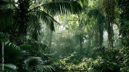 tropical rainforest with lush greenery and sunbeam