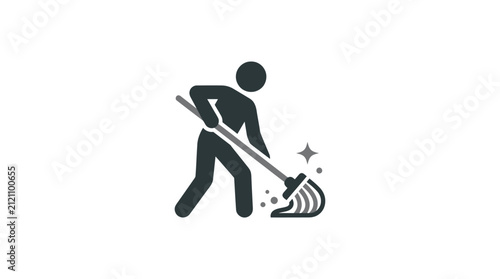 Quadro su tela Person cleaning with a broom tool.