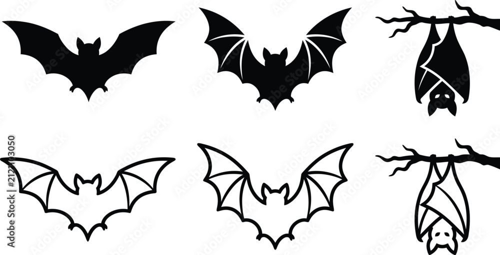 Fototapeta premium Set of bats and flying wildlife vector icons, Halloween and animal sign design elements