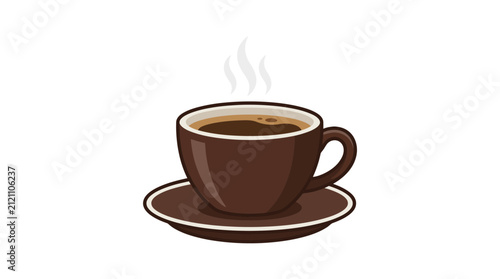 A simple illustration of a steaming cup of hot coffee on a saucer