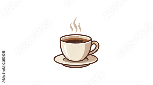A simple illustration of a steaming hot cup of coffee on a saucer