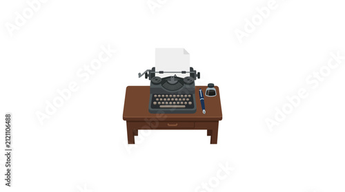 Quadro su tela A vintage typewriter sits neatly upon a brown wooden table