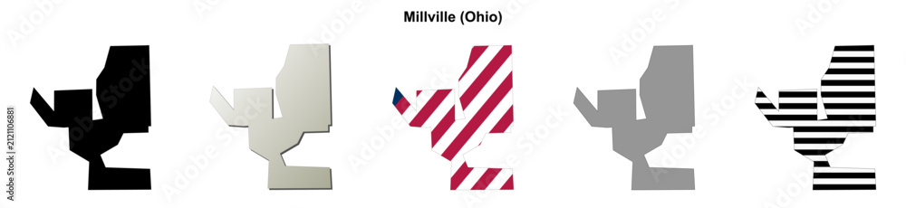 Fototapeta premium Millville (Ohio) blank outline map set