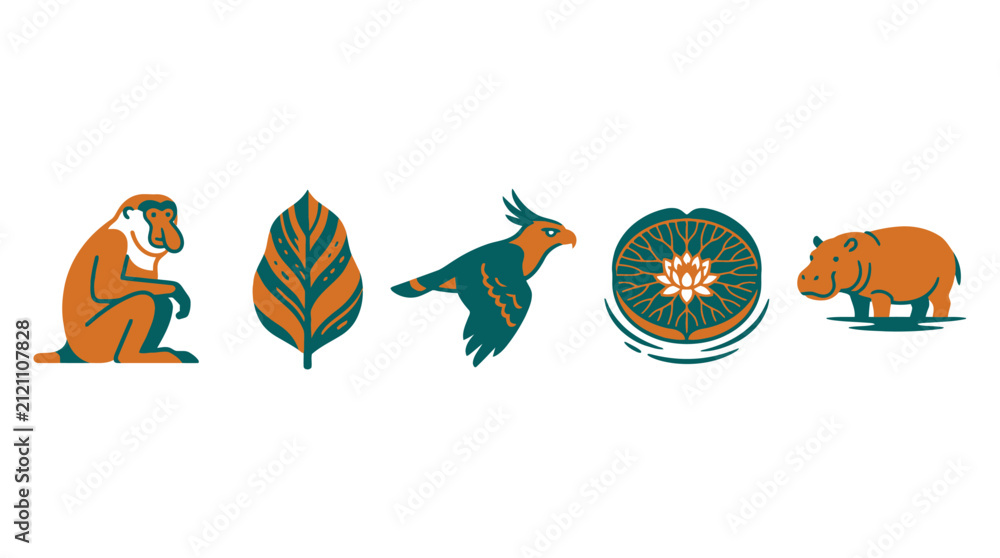 Fototapeta premium Rare Animals and Plants Flat Vector Icon Set Collection Isolated on White Background