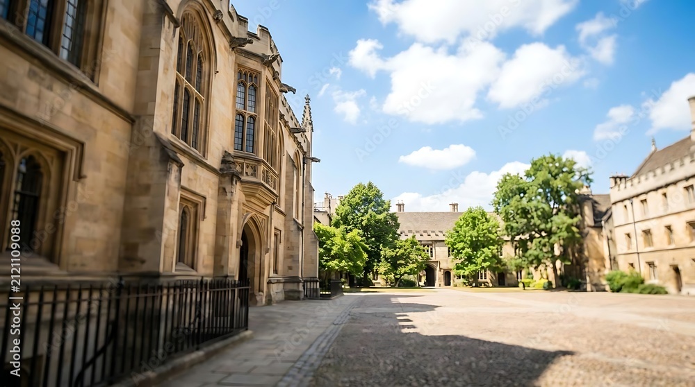 Fototapeta premium Historic university courtyard with traditional stone architecture.