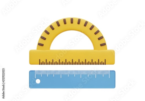 Yellow protractor and blue straight ruler set for math education