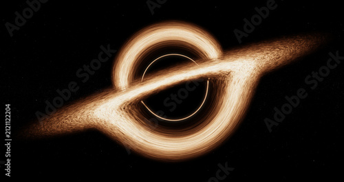 Fotografie Black hole absorbing light and matter in deep space, showing event horizon, accr