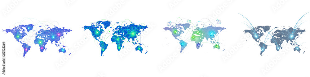 Fototapeta premium Global network connection maps with digital data points on black background