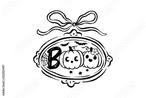 Foto Decorative Halloween framed illustration featuring cute pumpkins and boo text wi