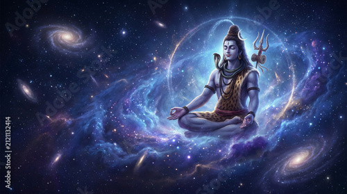 Meditating Figure Surrounded by Cosmic Energy and Starlight in Space.