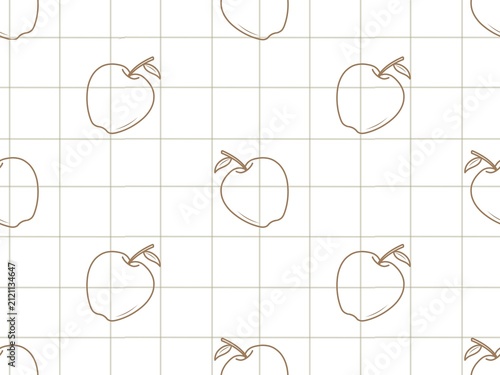 Simple Line Art Apple Pattern on Grid Background