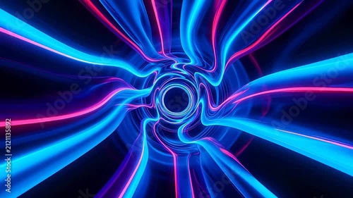 Abstract neon tunnel with blue and pink lights