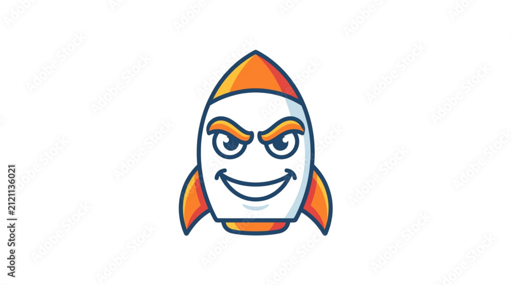 Foto Cartoon rocket with angry face expression.