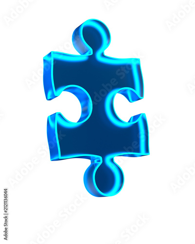 Neon puzzle on dark background. 3D illustration