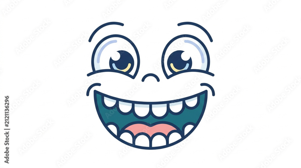 Obraz premium Cartoon happy face with big smile and wide eyes.