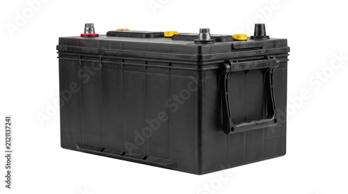 Battery sits isolated on a plain white background to display the heavy duty power storage unit clearly.