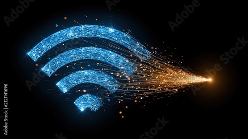 Digital connection radiates outwards with glowing sparks.