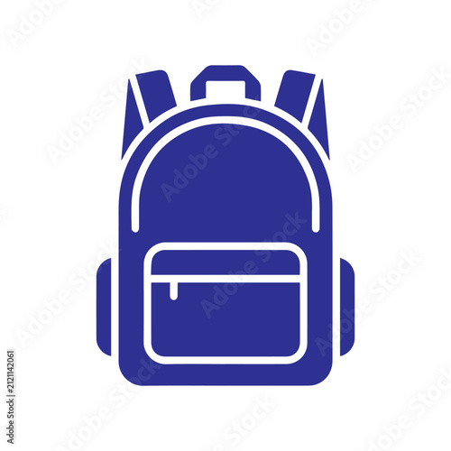 Backpack icon illustrates a blue school bag design ideal for representing student gear or travel accessories.
