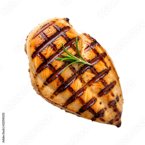Grilled Chicken Breast with Rosemary Sprig isolated on a transparent background meat