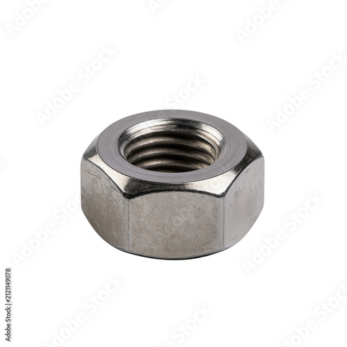 Metallic Hex Nut Threaded Fastener Industrial Hardware Isolated On White Background