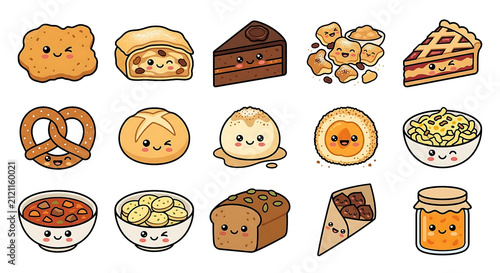 Cute Austria Food Collection Kawaii Retro Bold Line Vector Isolated on White Background