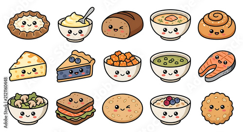 Cute Finland Food Collection Kawaii Retro Bold Line Vector Isolated on White Background