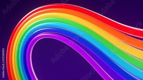 Flowing rainbow light band in purple space