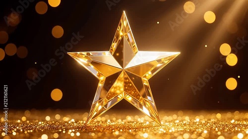 Shining golden crystal star on black background
