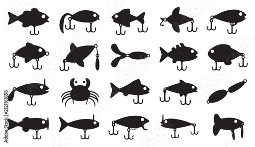 Foto Various fish lure silhouettes for professional anglers and hobbyist fishing enthusiasts