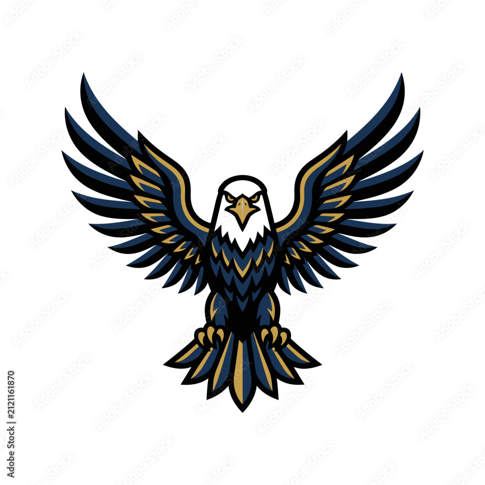 Fototapeta premium Bald eagle mascot logo looking forward with wings open.