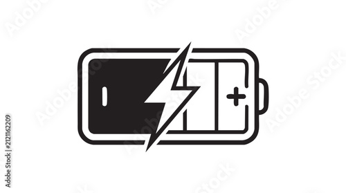 Battery charging icon with lightning bolt power symbol illustration.