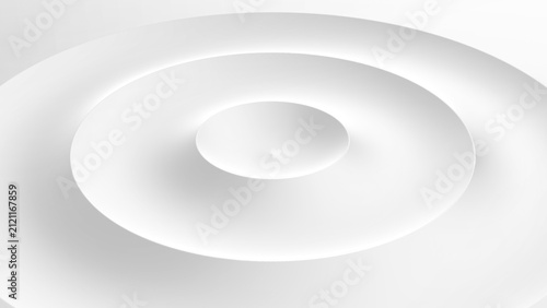 White ripples minimalist geometric background, modern radial gradient pattern with shadows, 3d render illustration.
