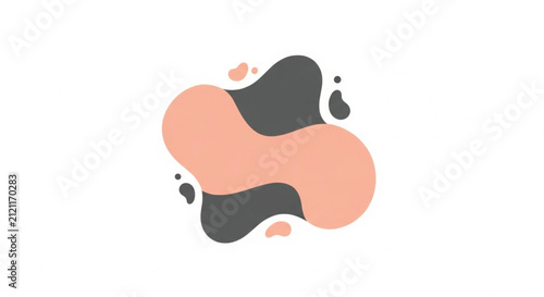 Abstract fluid shapes in pink and dark green, sticker style, on a white background