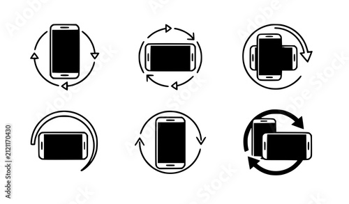 Mobile Phone Rotation Orientation Line Icon Collection Vector Screen Direction Symbol Set Illustration Design