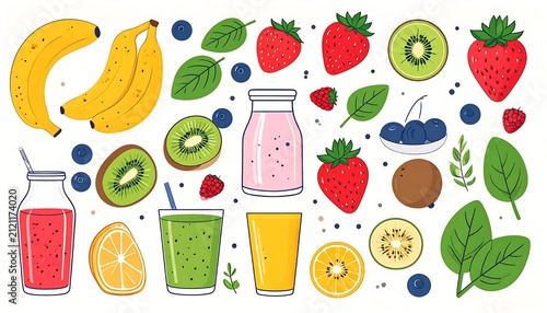 Colorful healthy fruits and vegetables collection flat lay.