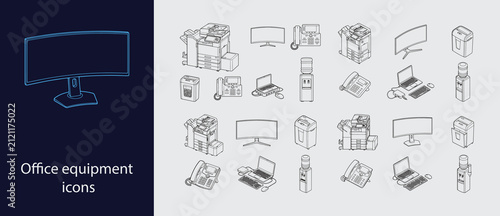 Office Equipment Icons - CAD Isometric Workplace Set