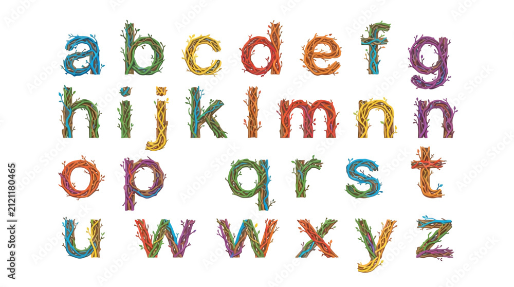 Naklejka premium Colorful lowercase alphabet letters made of small particles.