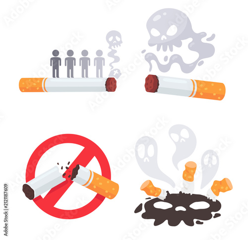 Bild auf Leinwand Conceptual anti smoking campaign graphic showing health hazards and tobacco proh