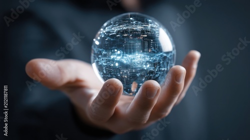 Hand holding crystal sphere