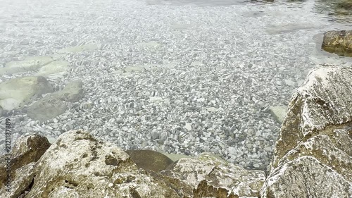 Transparent blue Adriatic Sea with coastal rocks in Novi Vinodolski, Croatia